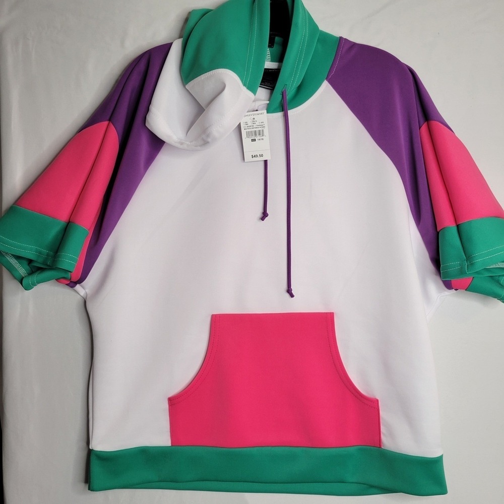 Ashley Stewart Womens Colorblock Tracksuit Set Short Sleeve Hoodie Joggers 14/16 - Picture 7 of 16